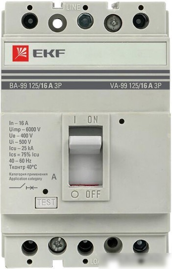 Выключатель автоматический EKF PROxima ВА-99 12516А 3P 25кА mccb99-125-16