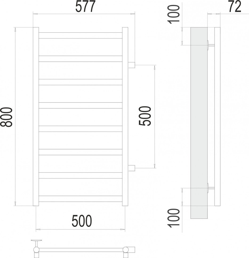 Полотенцесушитель TERMINUS Аврора П8 500x800 (с боковым подключением 50,RAL 9003)