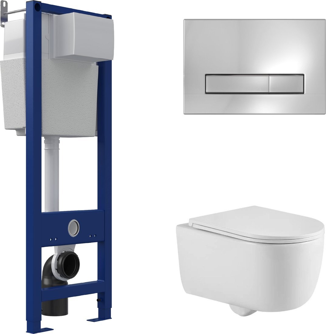 Унитаз подвесной Berges Wasserhaus Tornas Rimless + Atom 410 АТ-043330 (с кнопкой Atom Line хром глянец)