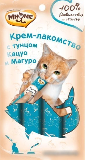 Лакомство для кошек Мнямс Крем-лакомство с тунцом Кацуо и Магуро 15 г (4 шт) Лакомство для кошек Мнямс Крем-лакомство с тунцом Кацуо и Магуро 15 г (4 шт)