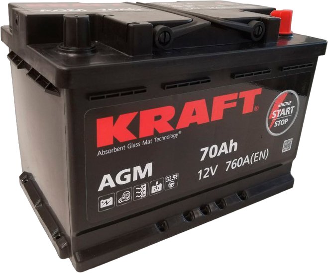 Автомобильный аккумулятор KRAFT AGM 70 R+