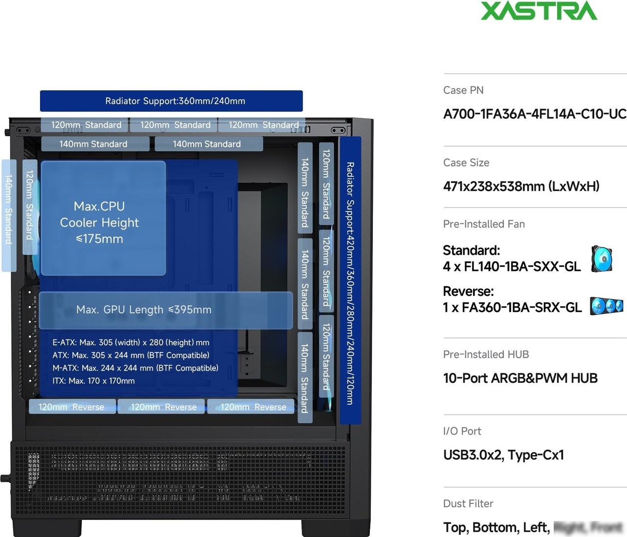 Корпус XASTRA A700 7ARGB-C10-UC (черный)