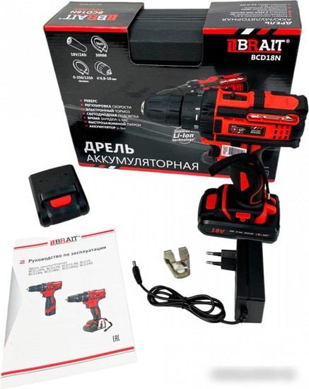 Дрель-шуруповерт Brait BCD18N (с 2-мя АКБ, кейс)