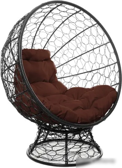 Кресло M-Group Кокос на подставке 11590405 (черный ротанг/коричневая подушка)
