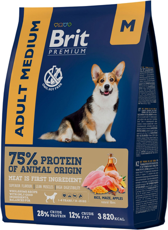 Сухой корм для собак Brit Premium Dog Adult Medium курица 1 кг