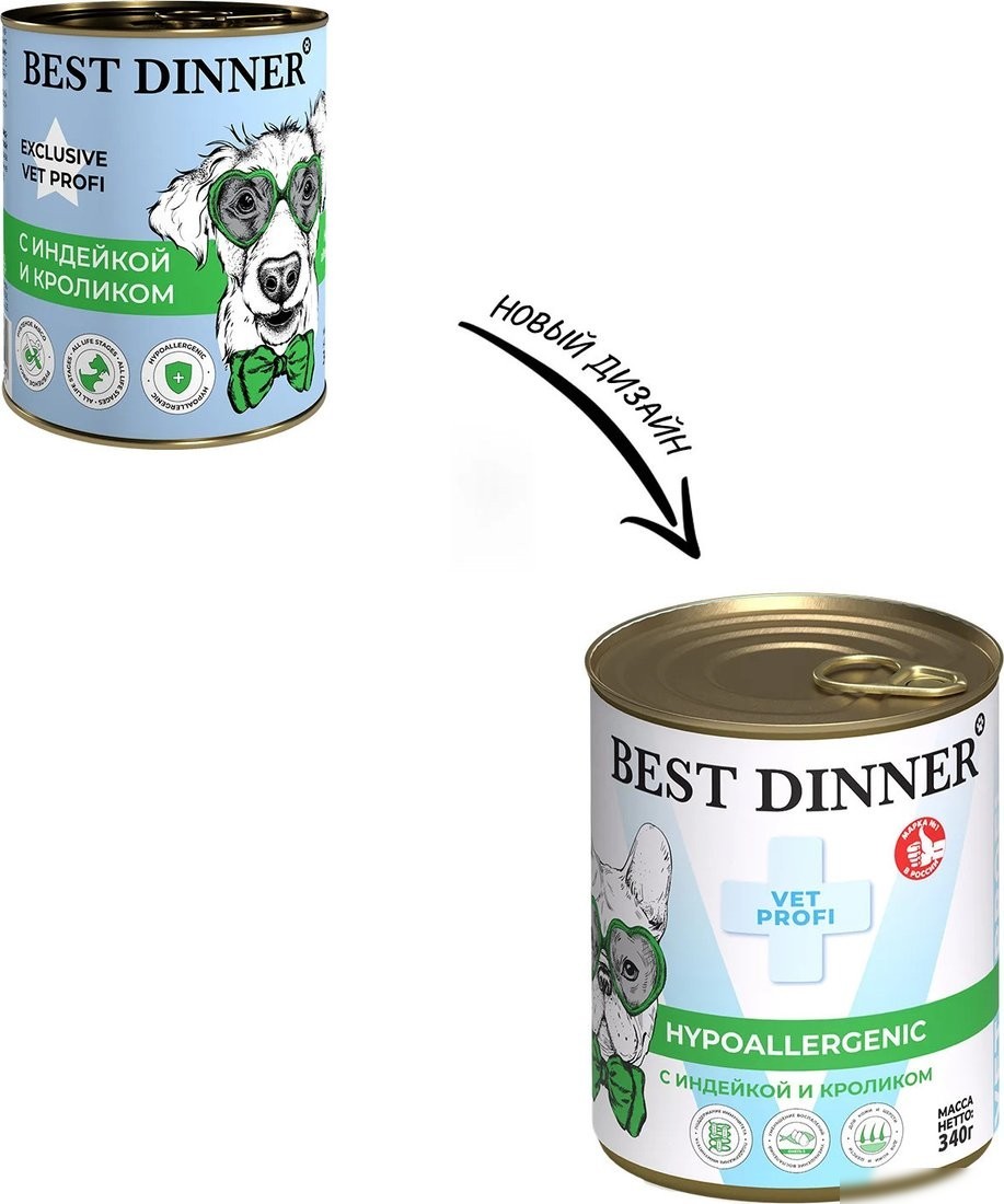 Консервированный корм для собак Best Dinner Vet Profi Hypoallergenic С индейкой и кроликом (340 г)