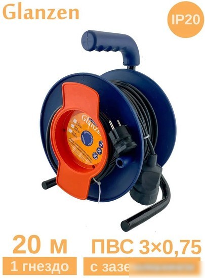 Удлинитель на катушке Glanzen EC-20-014