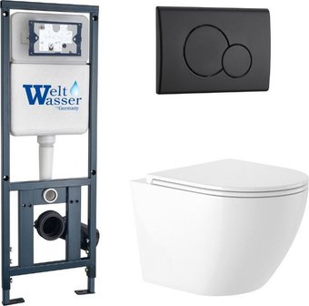 Унитаз подвесной Saniteco KW-9003W Rimles + WeltWasser Marberg 410 + Marberg 507 RD MT-BL