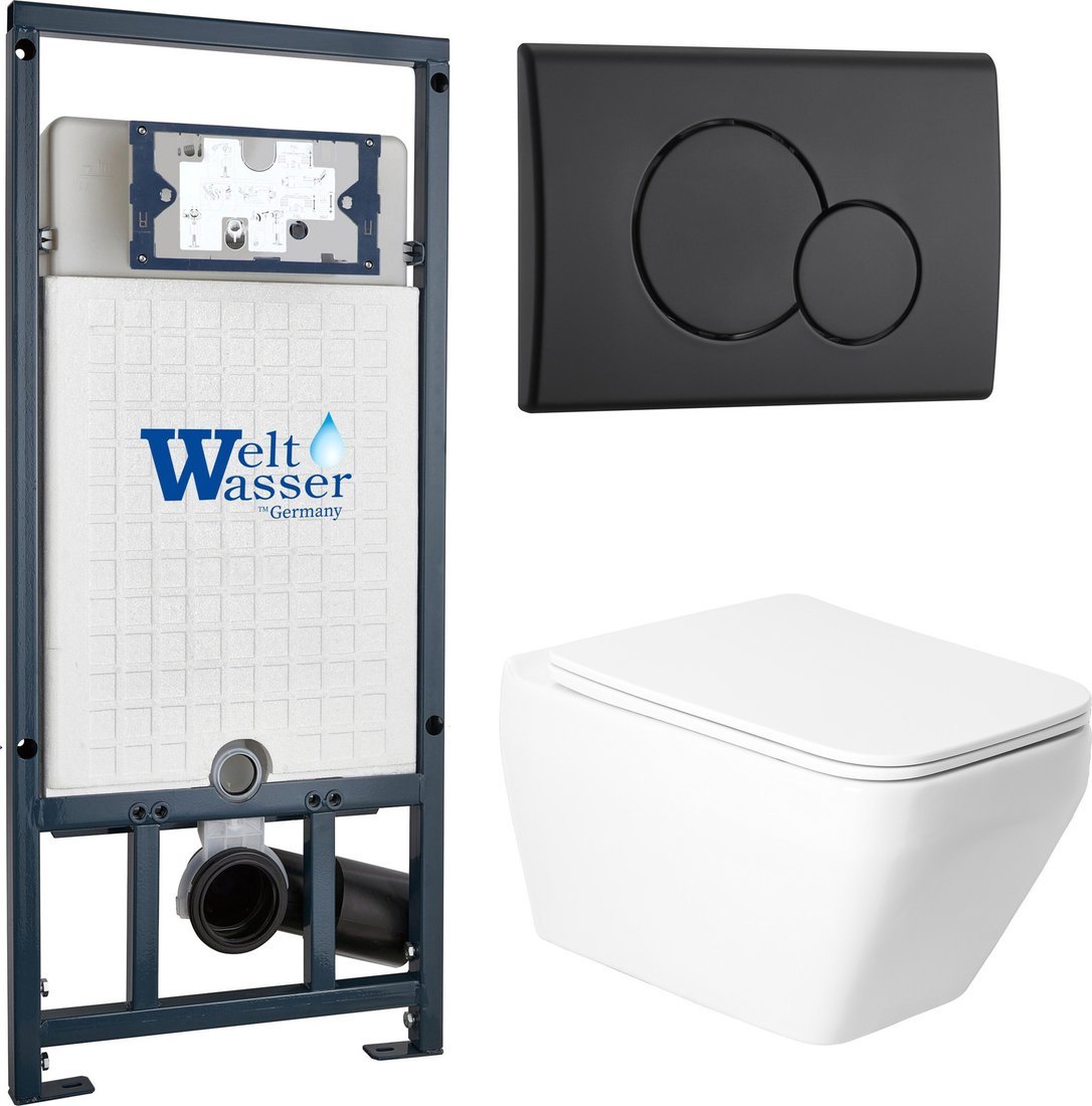 Унитаз подвесной Saniteco KW-9010W + Marberg 507 RD MT-BL + Marberg 507
