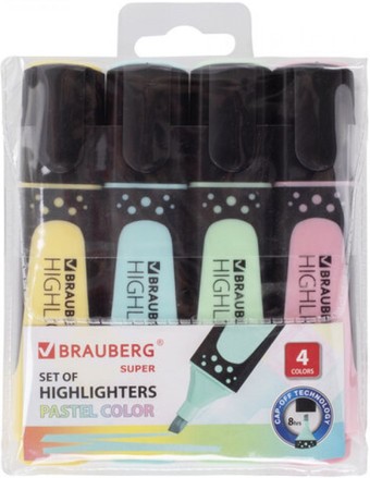 Текстовыделитель BRAUBERG Super Pastel 151756 (4 шт)
