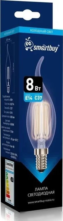Светодиодная лампочка SmartBuy SBL-C37FCan-8-65K-E14