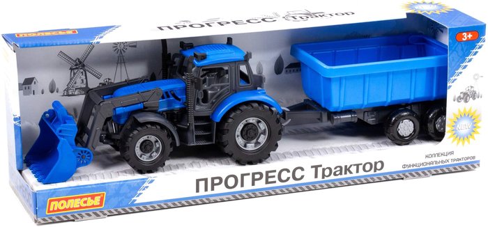 Трактор Полесье Прогресс с прицепом и ковшом 91833 (синий)