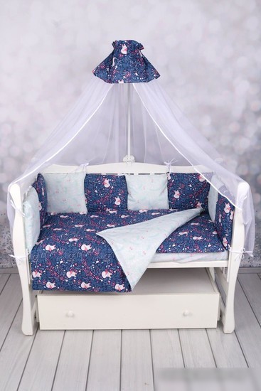 Бампер в кроватку Amarobaby Лисички (12 подушек, синий)