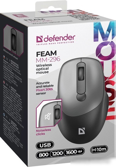 Мышь Defender Feam MM-296 (черный/серый)