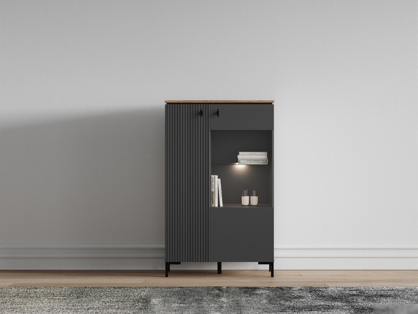 Шкаф распашной BRW San Gimignano REG1D1W/140 с подсветкой (антрацитовый/дуб нокс)