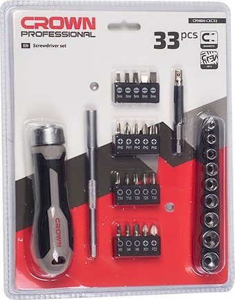 Набор трещотка с головками и битами Crown CPHBH-CXC33