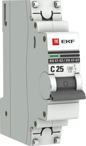 Выключатель автоматический EKF ВА 47-63 1P 25А (C) 4.5kA PROxima mcb4763-1-25C-pro