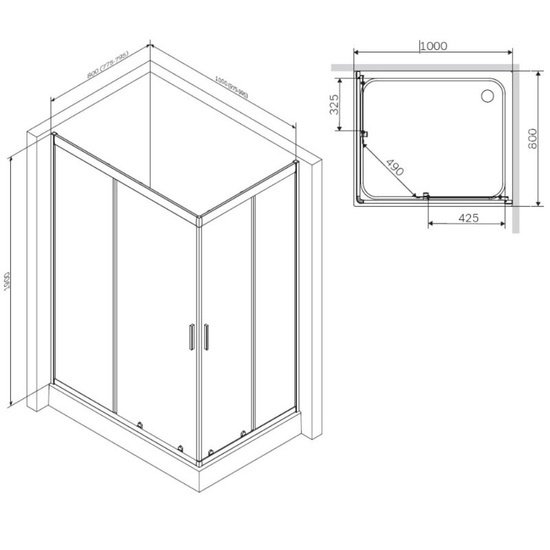 Душевой уголок AM.PM Gem W90G-404-100280-BT 100x80