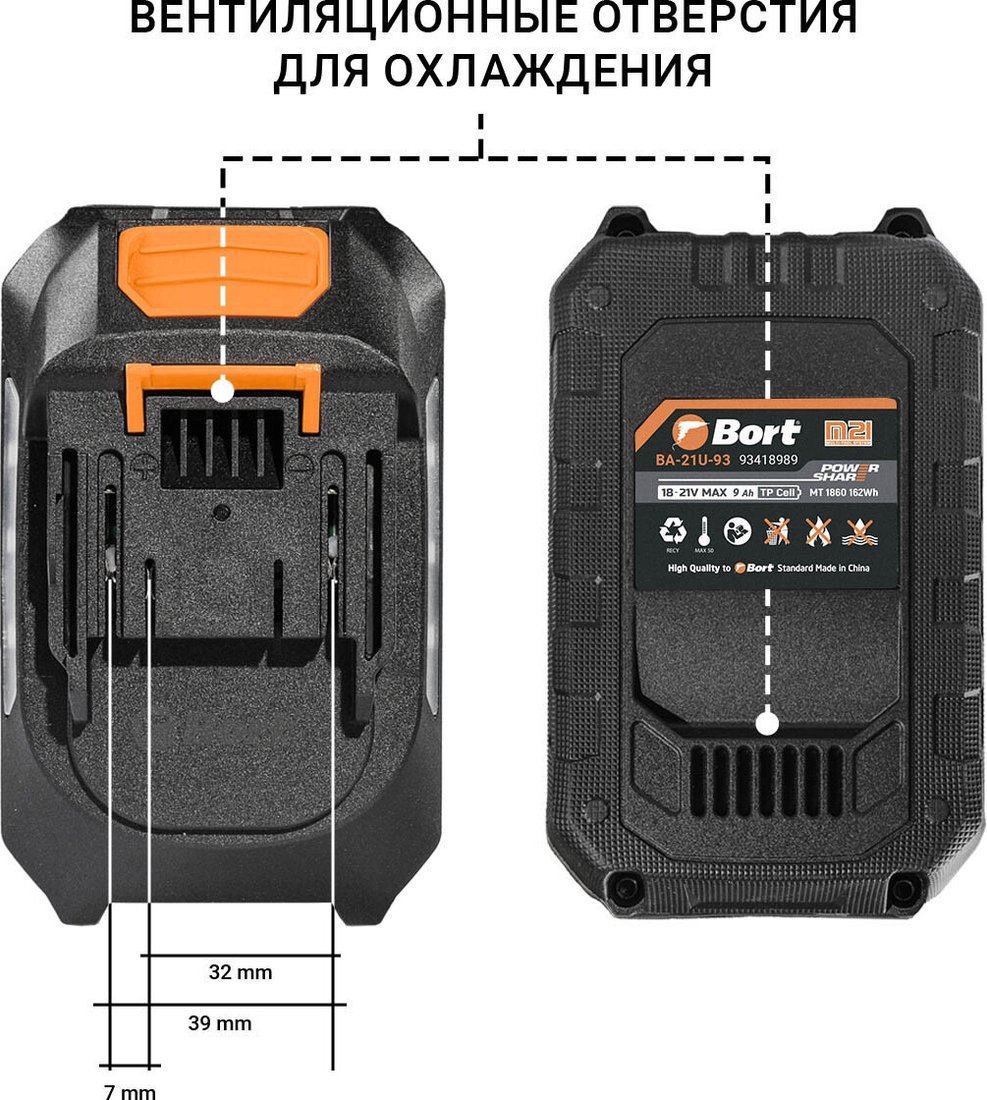 Аккумулятор Bort BA-21U-93 93418989 (18В/9 Ah)
