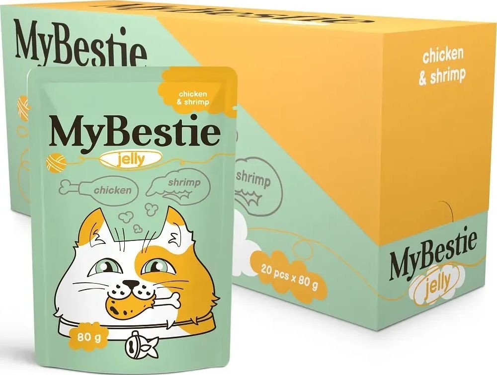 Пресервы MyBestie Пауч мясо Курицы и Креветки в желе (80 г)