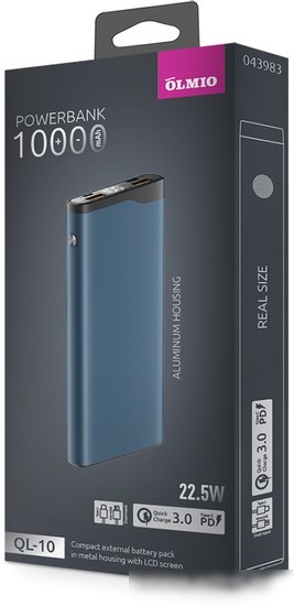 Внешний аккумулятор Olmio QL-10 10000mAh (голубой)