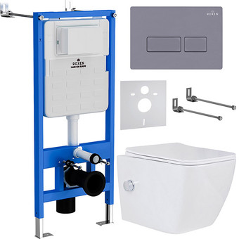Унитаз подвесной Roxen Cube bidet в комплекте с инсталляцией StounFix Slim 6 в 1 966807 (кнопка: серый гранит)