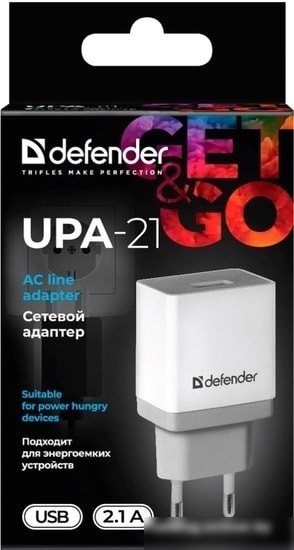 Сетевое зарядное Defender UPA-21 (белый)
