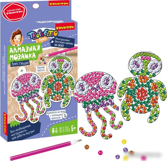 Алмазная мозаика Bondibon Наклейки на окно многоразовые 1 ВВ5619