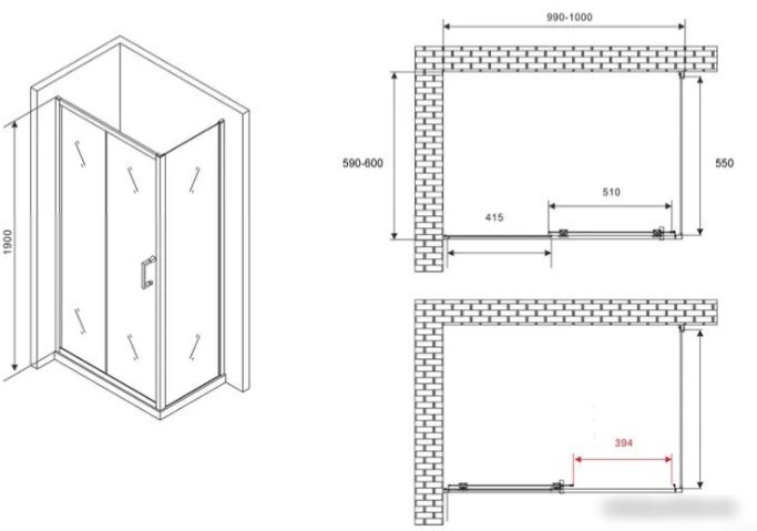Душевой уголок Abber Schwarzer Diamant AG301005-S605