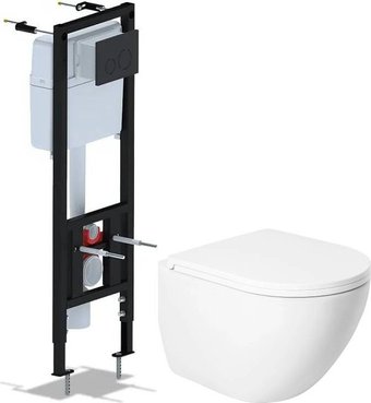 Унитаз подвесной Saniteco KW-9003W Single (безободковый) + Ани Пласт WCP4133