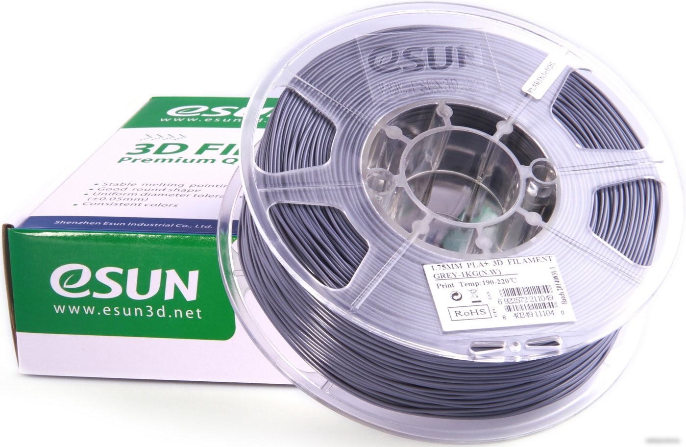 Пластик eSUN PLA+ 1.75 мм 1000 г (серый)