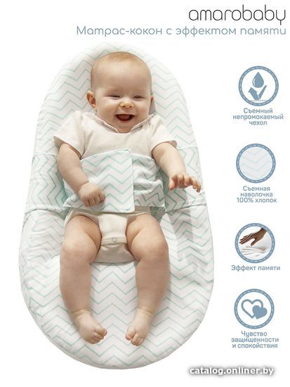 Матрас-кокон Amarobaby Premium Form 74х42х14 (белый/голубой)