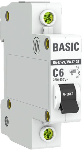 Выключатель автоматический EKF ВА 47-29 1P 6А (С) 4.5кА mcb4729-1-06C