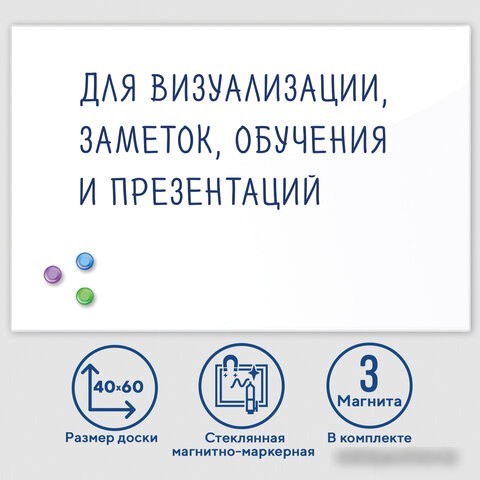 Магнитно-маркерная доска BRAUBERG стеклянная 40x60 см (белый)