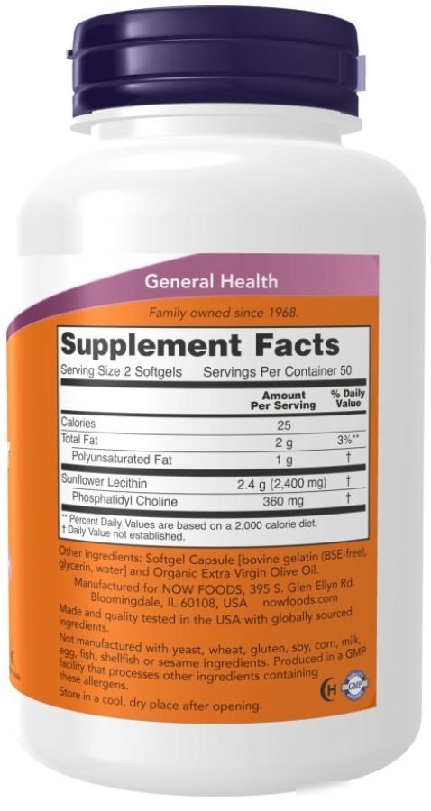 БАД Now Foods Sunflower Lecithin 1200 мг (100 капсул)