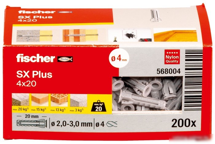 Дюбель универсальный Fischer SX Plus 4X20 568004 (200 шт)