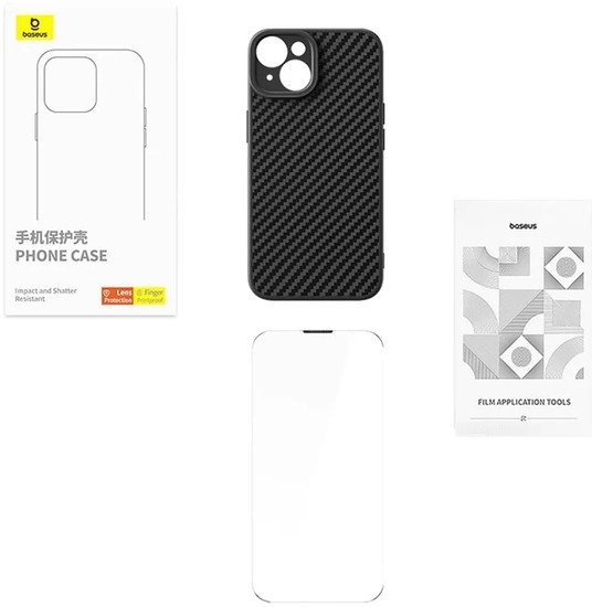 Чехол для телефона Baseus Synthetic Fiber Series для iPhone 15 Plus 660157942A (черный/прозрачный)