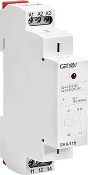 Реле промежуточное GEYA Реле промежуточное модульное GR8-116-230, 1CO, 16A(250VAC/24VDC), 230VAC/24VAC/DC, LED, 1M