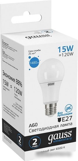 Светодиодная лампа Gauss LED Elementary A60 15W E27 6500K 23235
