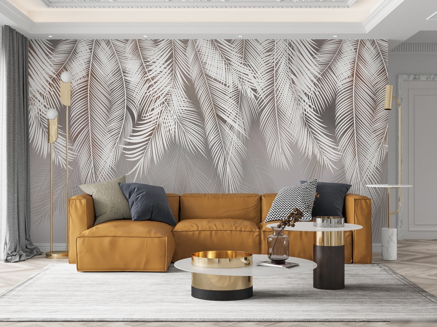 Фотообои Citydecor Пальмовые листья 546x265 светло-серый