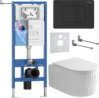 Унитаз подвесной Roxen Royal Matt в комплекте с инсталляцией StounFix Dual Fresh 6 в 1 868520 (кнопка: черный матовая)