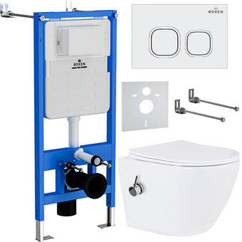 Унитаз подвесной Roxen Antares Bidet в комплекте с инсталляцией StounFix Slim 6 в 1 934445 (кнопка: белый глянец)