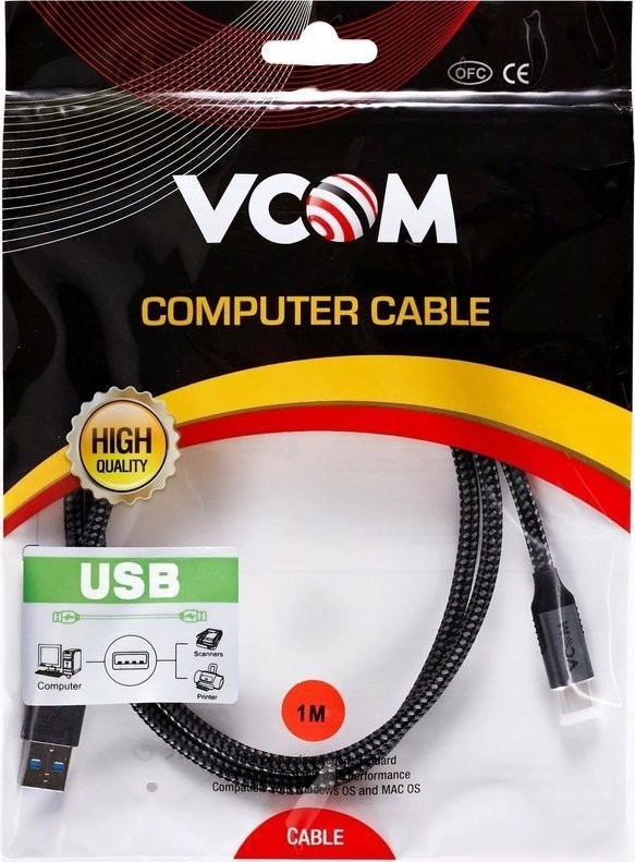 Кабель VCOM CU401M-1M USB 3.2 Gen2 Type-A - USB 3.1 Type-C (1 м, черный)