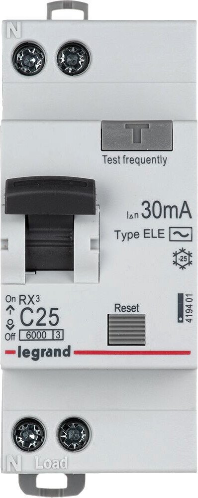 Дифференциальный автомат Legrand RX3 1P+N C 25А 30мА 6кА 2М AC 419401