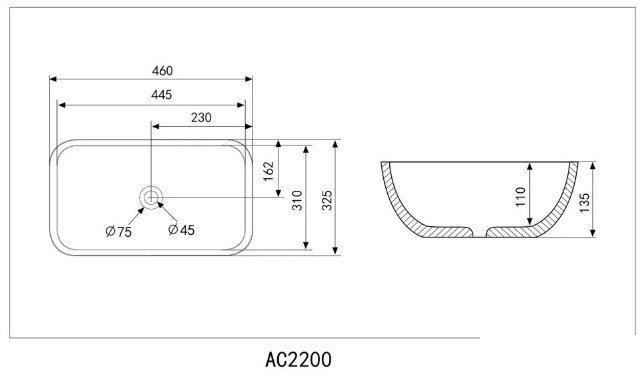 Умывальник Abber Rechteck AC2200MMG (золото матовое)