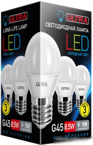 Светодиодная лампа Ultra LED G45 E27 8.5 Вт 4000 К