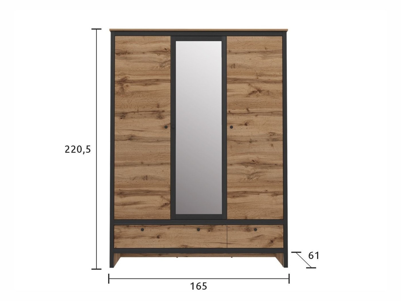 Шкаф распашной BRW Loft SZF3D2S (дуб вотан/черный)