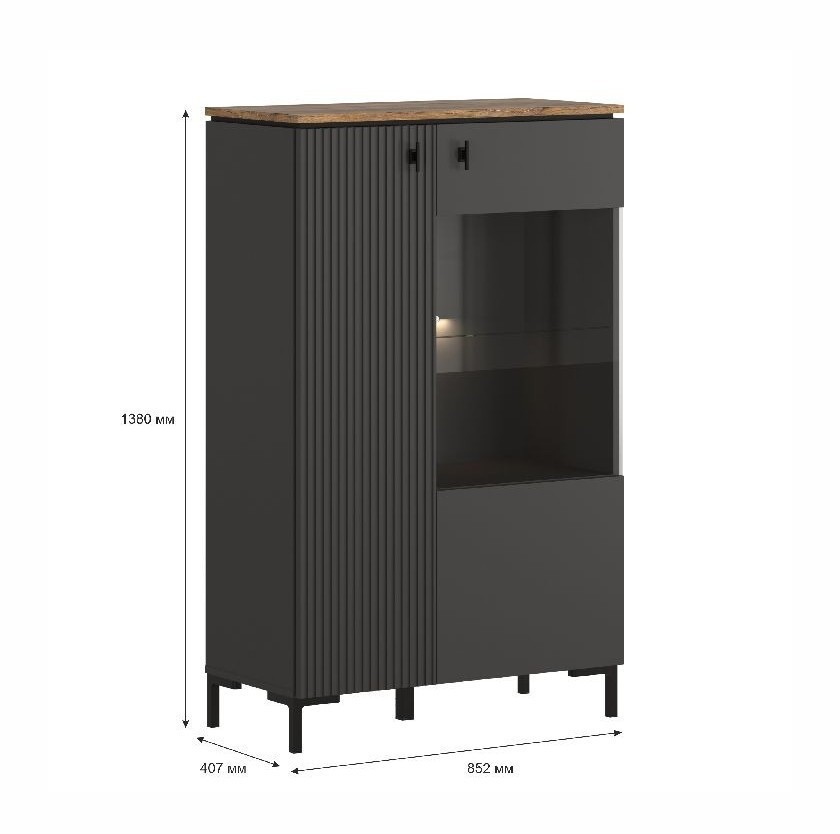 Шкаф распашной BRW San Gimignano REG1D1W/140 с подсветкой (антрацитовый/дуб нокс)