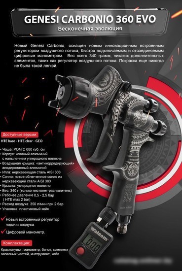 Краскопульт Walcom Carbonio Evo Hte Clear 963013ECM