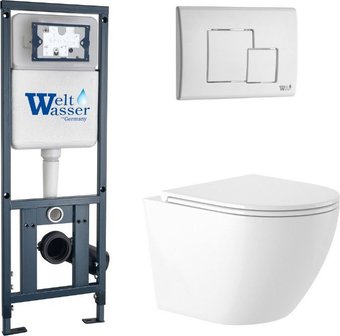 Унитаз подвесной Saniteco KW-9003W Rimles + WeltWasser Marberg 410 + Marberg 507 SE GL-WT